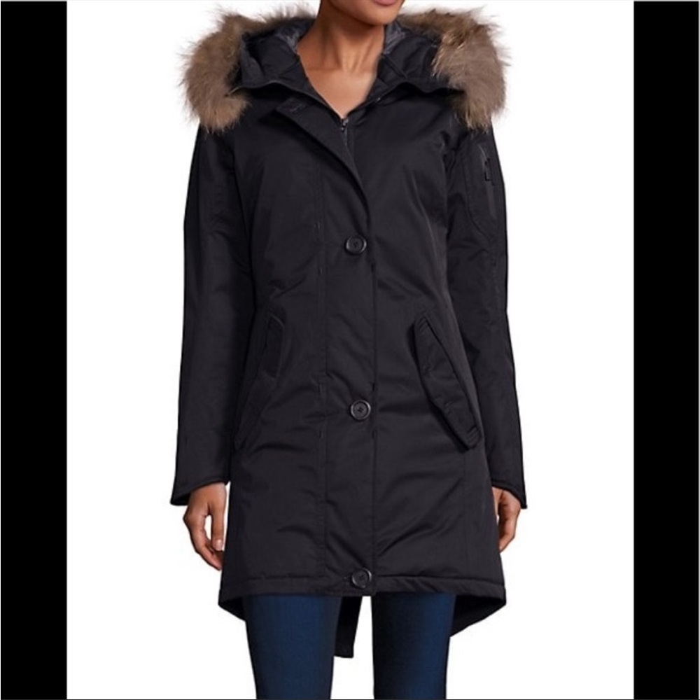 G-Lab Montana Fur Trim Hooded Parka in navy. Brand new with tags size L.